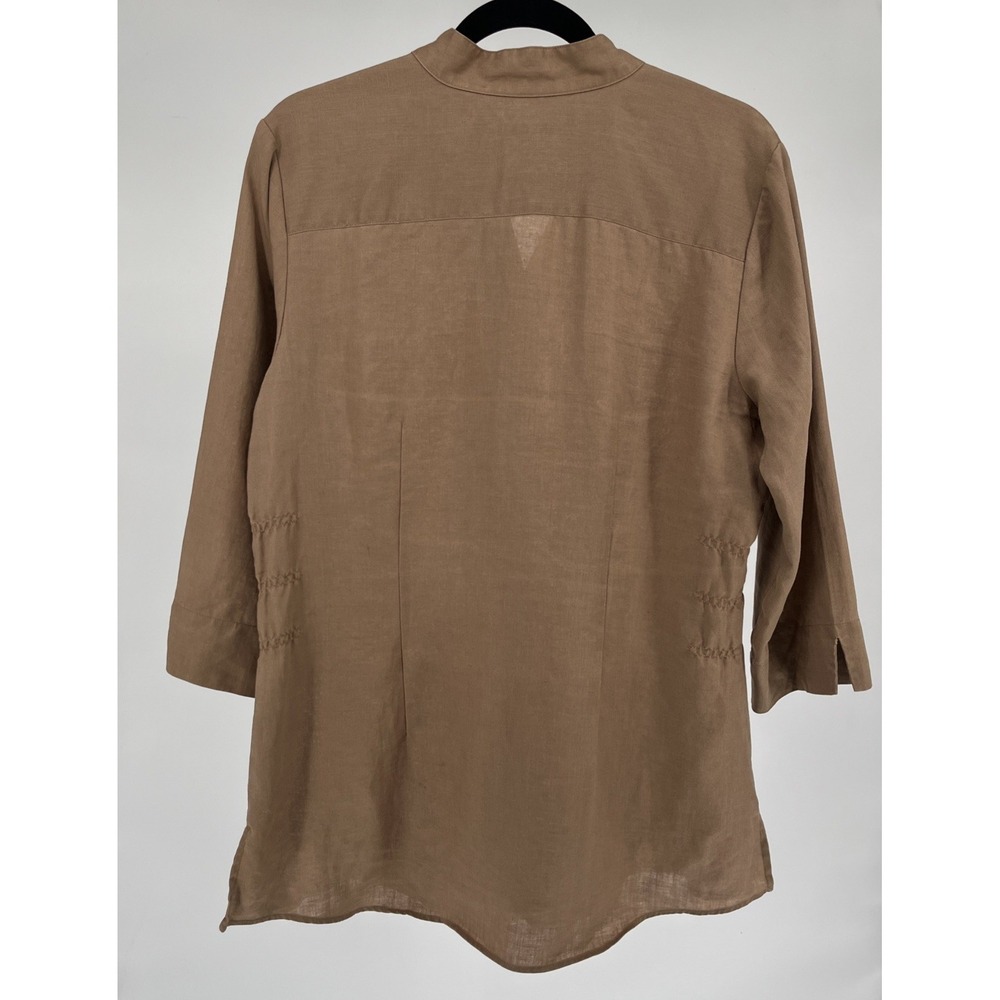 Westbound Linen Top Mandarin Collar Pleated Waist Minimalist Quiet Luxury Sz 14 - Picture 3 of 8